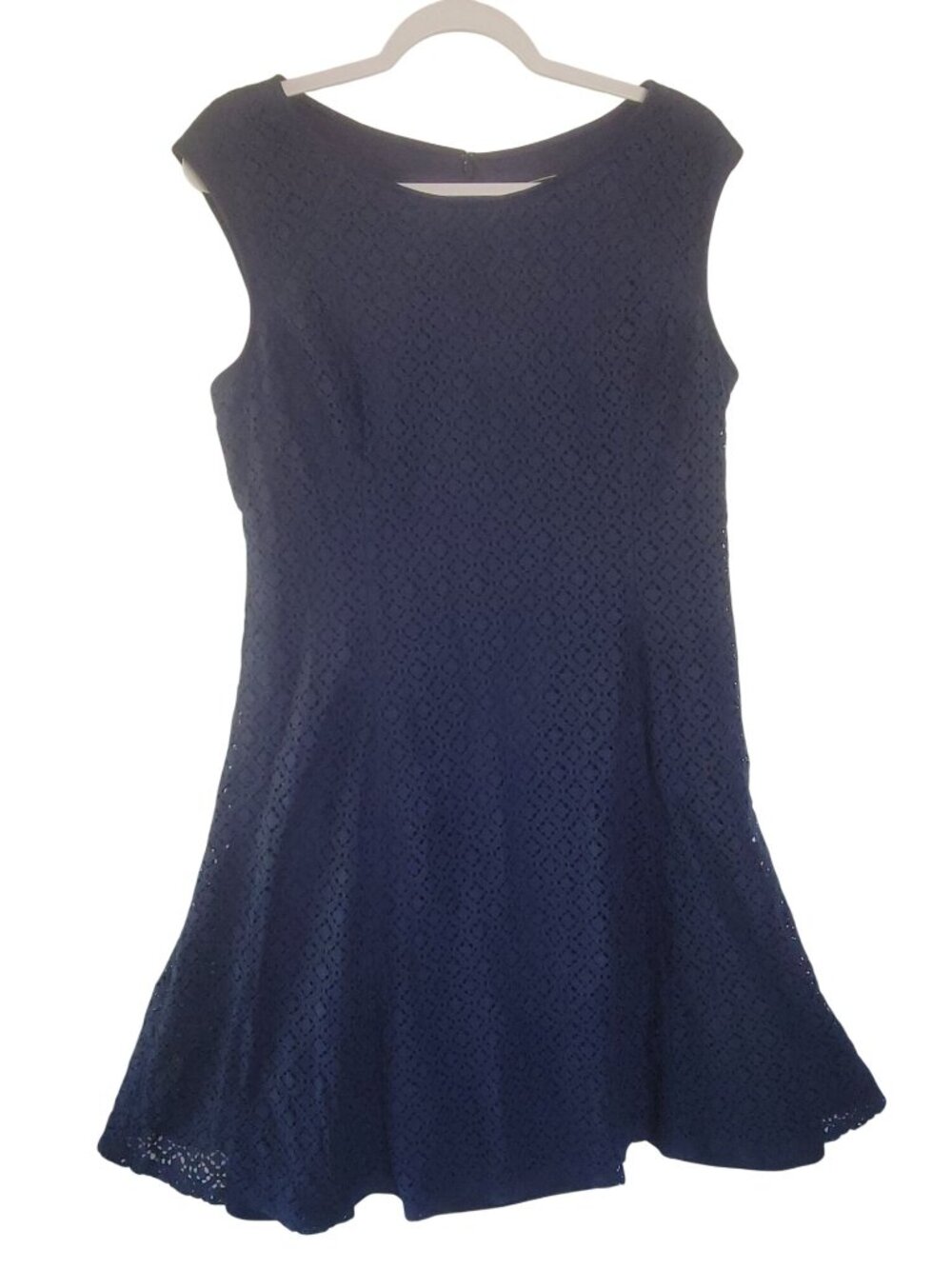 Jessica Howard Navy Open Diamond Lace Fit & Flare Sleeveless Dress Size 14
